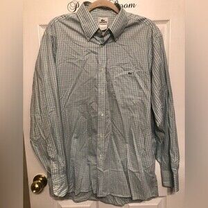Lacoste Sz 44 Classic Plaid Button Down Shirt Made in France Baby Blue Yellow